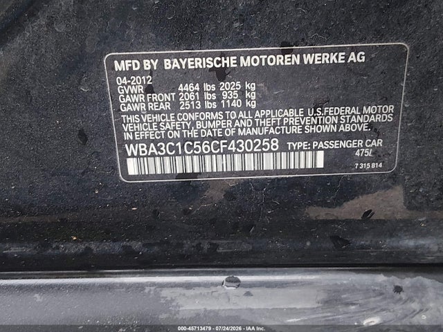 Aukcja sprzedaży 2012 Bmw 328i, vin: WBA3C1C56CF430258, numer aukcji: 45713479