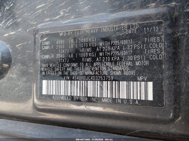 Продажа на аукционе авто 2013 Subaru Outback 2.5i Limited, vin: 4S4BRBJC4D3253759, номер лота: 45713482
