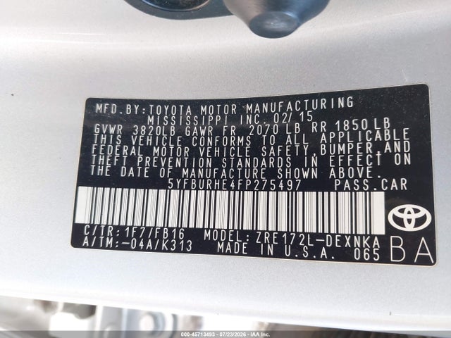 Toyota COROLLA LE 2015 5YFBURHE4FP275497 Image 9