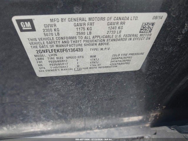 Chevrolet EQUINOX LT 2015 2GNFLFEK0F6136439 Image 9