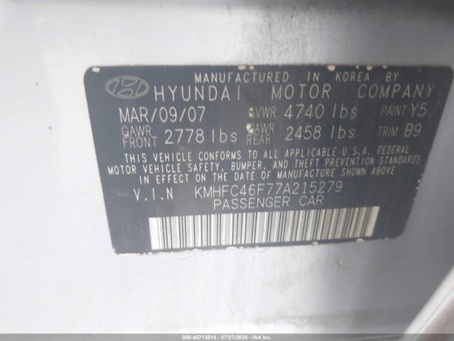 Продажа на аукционе авто 2007 Hyundai Azera Limited/se, vin: KMHFC46F77A215279, номер лота: 45713514