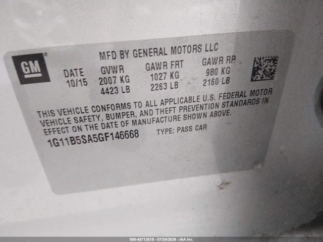 1G11B5SA5GF146668 Chevrolet Malibu Limited Ls