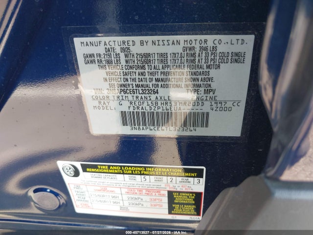Продажа на аукционе авто 2026 Nissan Kicks Sv, vin: 3N8AP6CE6TL323264, номер лота: 45713527