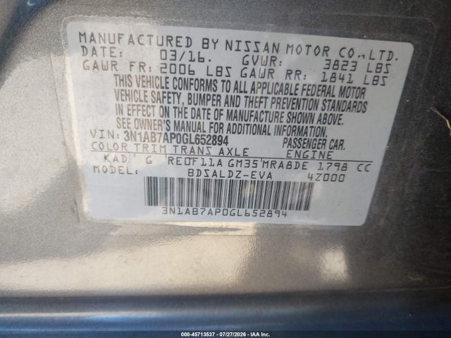 Nissan SENTRA SV 2016 3N1AB7AP0GL652894 Image 9