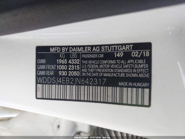 45713546 :رقم المزاد ، WDDSJ4EB2JN642317 vin ، 2018 Mercedes-benz Cla 250 مزاد بيع