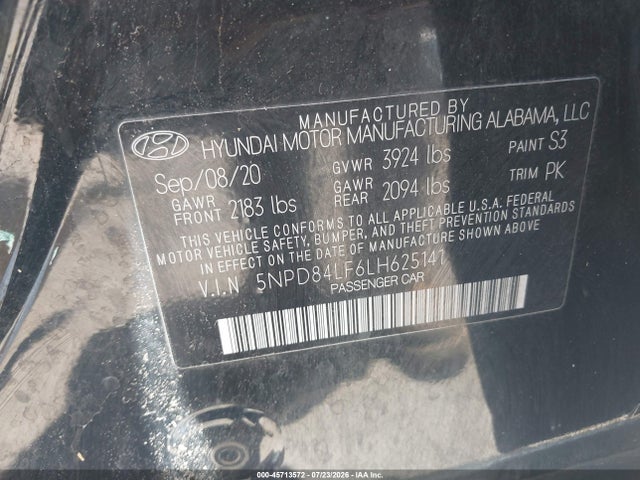Продажа на аукционе авто 2020 Hyundai Elantra Sel, vin: 5NPD84LF6LH625141, номер лота: 45713572