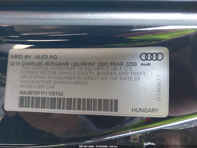 45713604 :رقم المزاد ، WAUBFGFF1F1109742 vin ، 2015 Audi A3 2.0t Premium مزاد بيع