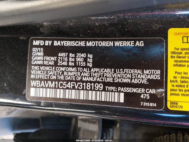 45713608 :رقم المزاد ، WBAVM1C54FV318199 vin ، 2015 Bmw X1 Sdrive28i مزاد بيع