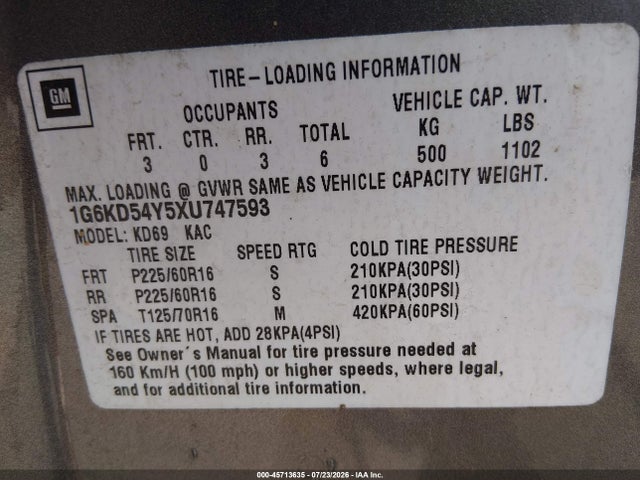 Продаж на аукціоні авто 1999 Cadillac Deville Standard, vin: 1G6KD54Y5XU747593, номер лоту: 45713635