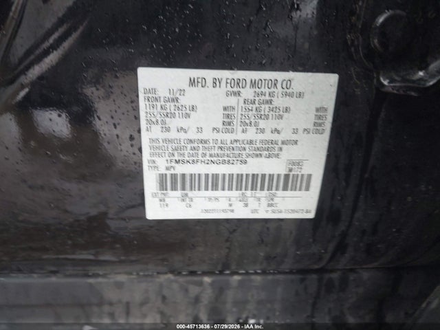Ford Explorer Limited 2022 1FMSK8FH2NGB82759 Image 9