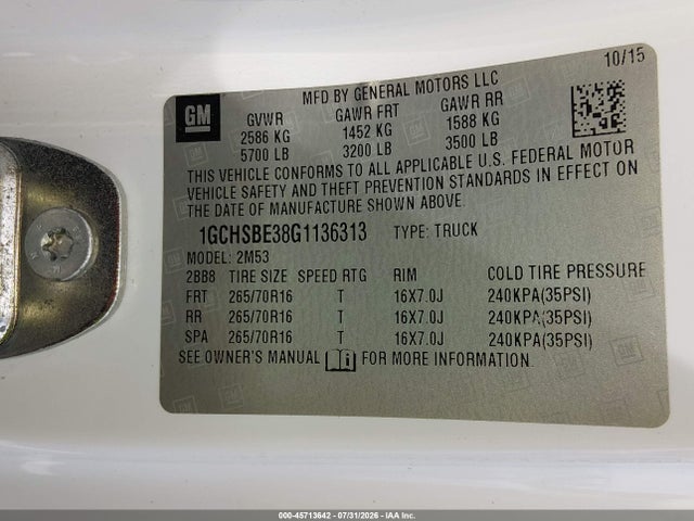 1GCHSBE38G1136313 Chevrolet Colorado 2wd Wt