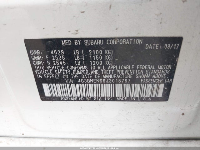Aukcja sprzedaży 2018 Subaru Legacy 3.6r Limited, vin: 4S3BNEN66J3015767, numer aukcji: 45713728