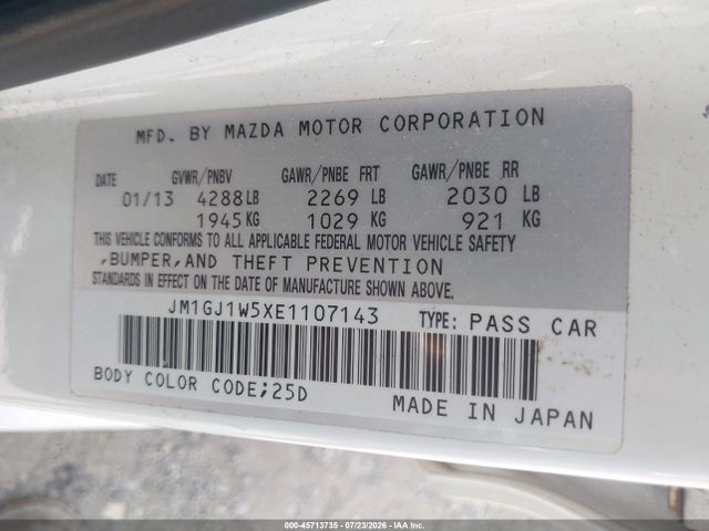 Продаж на аукціоні авто 2014 Mazda Mazda6 I Grand Touring, vin: JM1GJ1W5XE1107143, номер лоту: 45713735