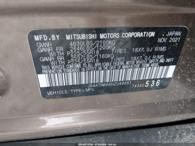 Продаж на аукціоні авто 2022 Mitsubishi Eclipse Cross Se S-awc/se Special Edition S-awc/sel S-awc/sel Special Edition S-awc, vin: JA4ATWAA6NZ048881, номер лоту: 45713764