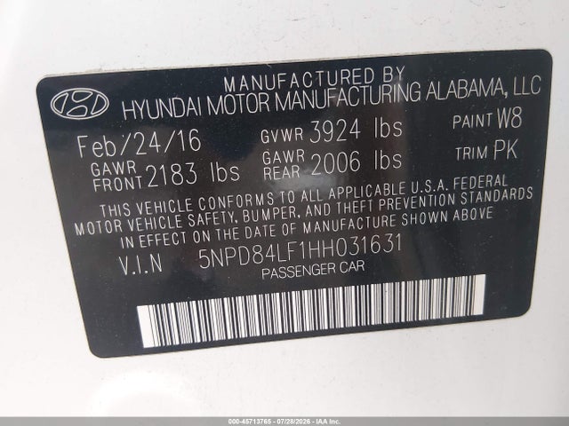 Продаж на аукціоні авто 2017 Hyundai Elantra Se, vin: 5NPD84LF1HH031631, номер лоту: 45713765
