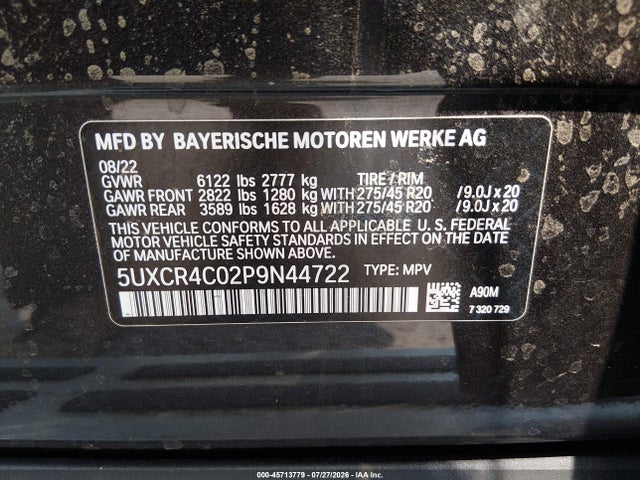 Aukcja sprzedaży 2023 Bmw X5 Sdrive40i, vin: 5UXCR4C02P9N44722, numer aukcji: 45713779