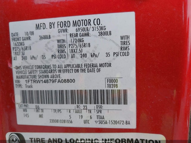 Продажа на аукционе авто 2009 Ford F-150 Xl/xlt, vin: 1FTRW14879FA08800, номер лота: 45713803
