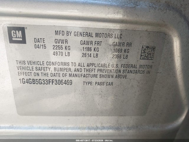 Aukcja sprzedaży 2015 Buick Lacrosse Leather, vin: 1G4GB5G33FF306469, numer aukcji: 45713817
