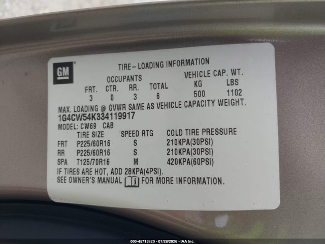 Продаж на аукціоні авто 2003 Buick Park Avenue, vin: 1G4CW54K334119917, номер лоту: 45713820