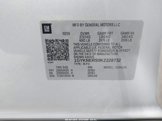 2019 Cadillac Xt5 Premium Luxury მანქანა იყიდება აუქციონზე, vin: 1GYKNERS0KZ228732, აუქციონის ნომერი: 45713879