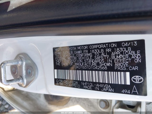 2013 Toyota Prius C One მანქანა იყიდება აუქციონზე, vin: JTDKDTB31D1042568, აუქციონის ნომერი: 45713905