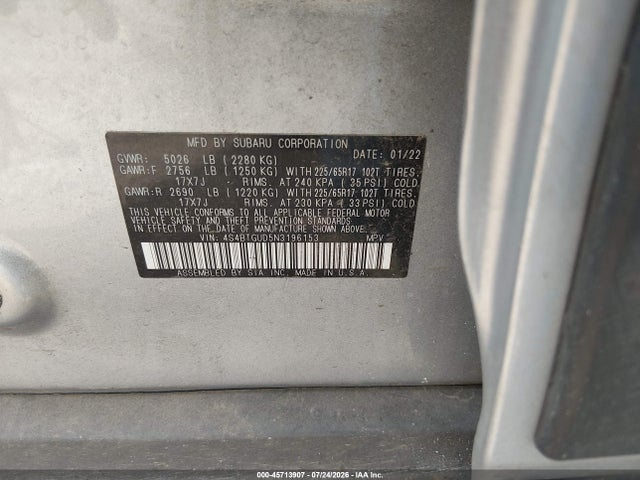 Продаж на аукціоні авто 2022 Subaru Outback Wilderness, vin: 4S4BTGUD5N3196153, номер лоту: 45713907