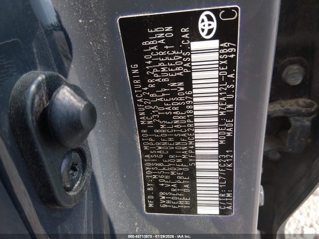 2024 Toyota Corolla Se მანქანა იყიდება აუქციონზე, vin: 5YFP4MCE2RP188976, აუქციონის ნომერი: 45713975