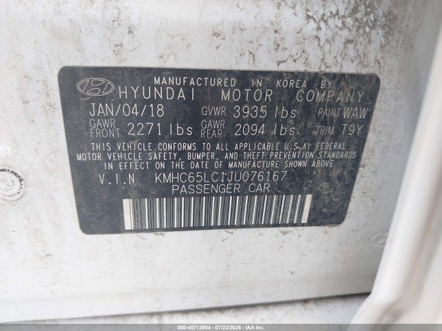 Продаж на аукціоні авто 2018 Hyundai Ioniq Hybrid Blue, vin: KMHC65LC1JU076167, номер лоту: 45713984