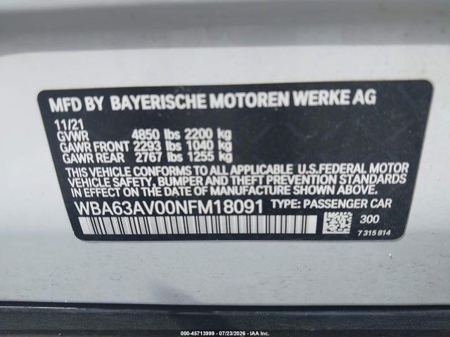 Продажа на аукционе авто 2022 Bmw 430i Gran Coupe, vin: WBA63AV00NFM18091, номер лота: 45713999