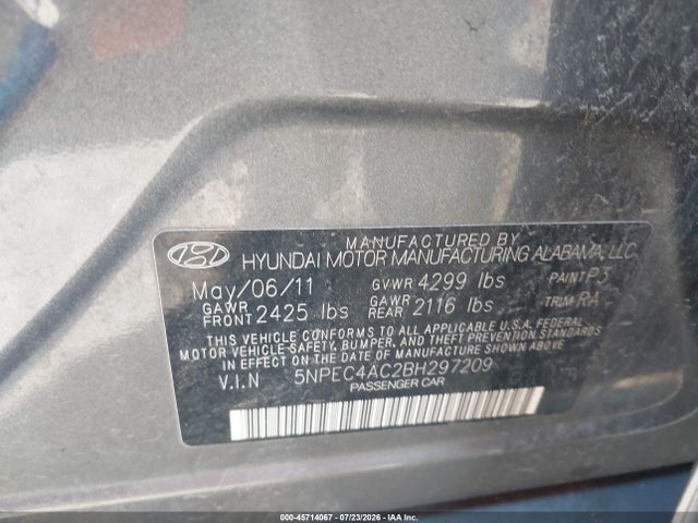 Продаж на аукціоні авто 2011 Hyundai Sonata Limited, vin: 5NPEC4AC2BH297209, номер лоту: 45714067