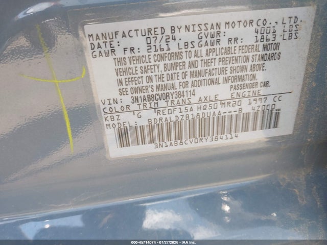 3N1AB8CV0RY384114 Nissan Sentra Sv Xtronic Cvt