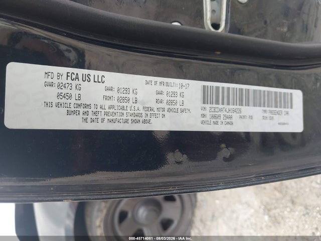 45714081 :رقم المزاد ، 2C3CDXAT4JH164226 vin ، 2018 Dodge Charger Police Rwd مزاد بيع