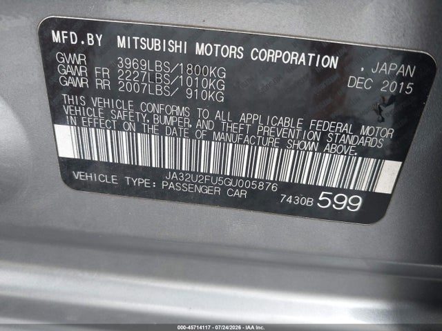 Mitsubishi LANCER ES 2016 JA32U2FU5GU005876 Image 9