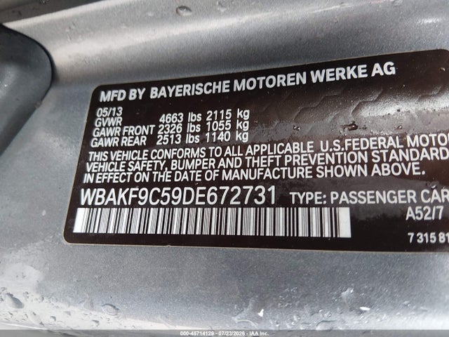 Aukcja sprzedaży 2013 Bmw 335i Xdrive, vin: WBAKF9C59DE672731, numer aukcji: 45714129