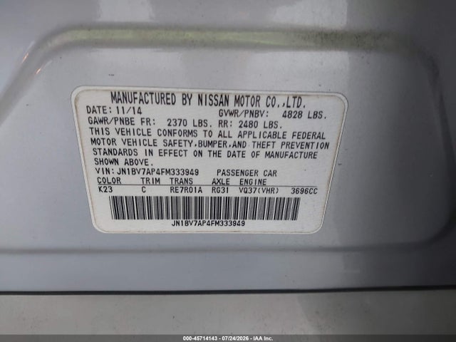Продаж на аукціоні авто 2015 Infiniti Q50 Premium/sport, vin: JN1BV7AP4FM333949, номер лоту: 45714143