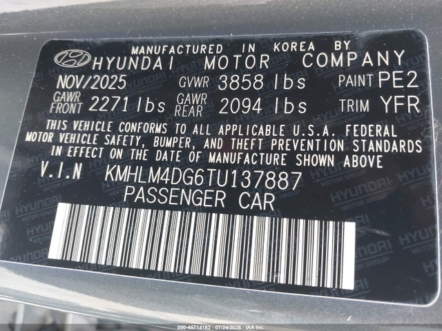 Продажа на аукционе авто 2026 Hyundai Elantra Sel Sport, vin: KMHLM4DG6TU137887, номер лота: 45714162