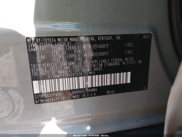 45714168 :رقم المزاد ، 4T3RWRFV3PU097018 vin ، 2023 Toyota Rav4 Hybrid Xle مزاد بيع
