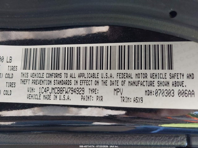 Продажа на аукционе авто 2015 Jeep Cherokee Latitude, vin: 1C4PJMCB8FW794929, номер лота: 45714174