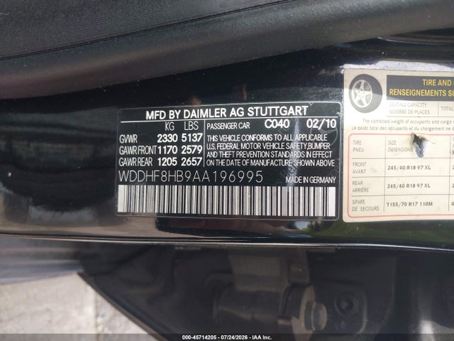 45714205 :رقم المزاد ، WDDHF8HB9AA196995 vin ، 2010 Mercedes-benz E 350 4matic مزاد بيع
