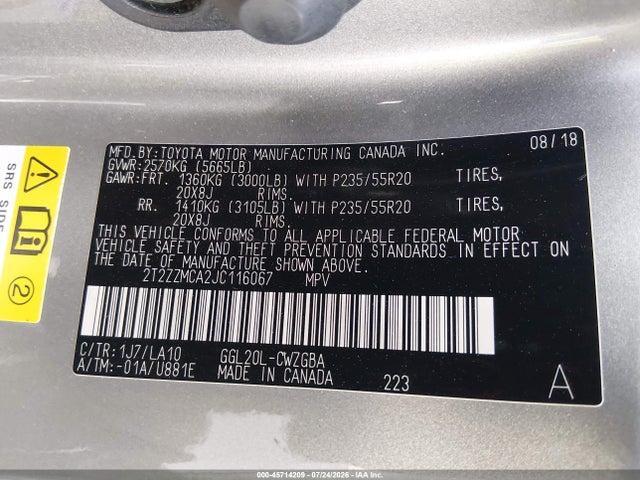 2T2ZZMCA2JC116067 Lexus RX 350