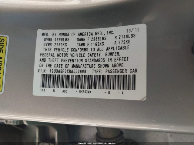 Продаж на аукціоні авто 2011 Acura Tl 3.5, vin: 19UUA8F5XBA002899, номер лоту: 45714217