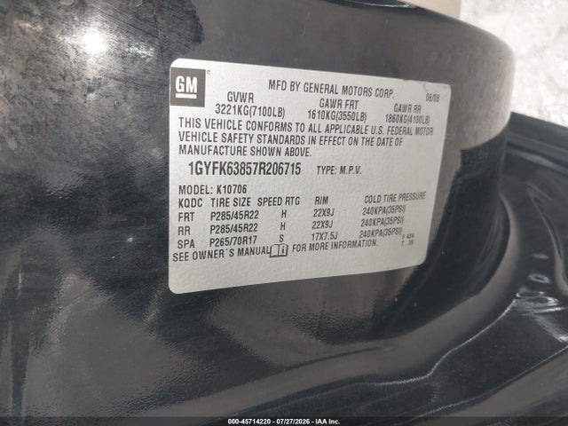 45714220 :رقم المزاد ، 1GYFK63857R206715 vin ، 2007 Cadillac Escalade Luxury مزاد بيع