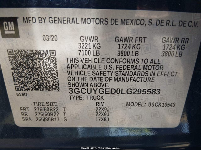Продажа на аукционе авто 2020 Chevrolet Silverado 1500 4wd  Short Bed Ltz, vin: 3GCUYGED0LG295583, номер лота: 45714227