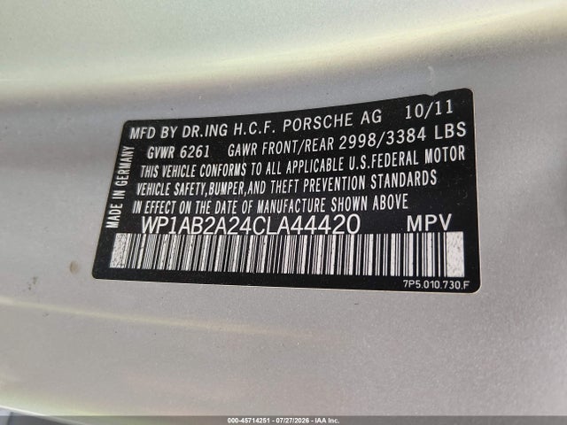 Aukcja sprzedaży 2012 Porsche Cayenne S, vin: WP1AB2A24CLA44420, numer aukcji: 45714251