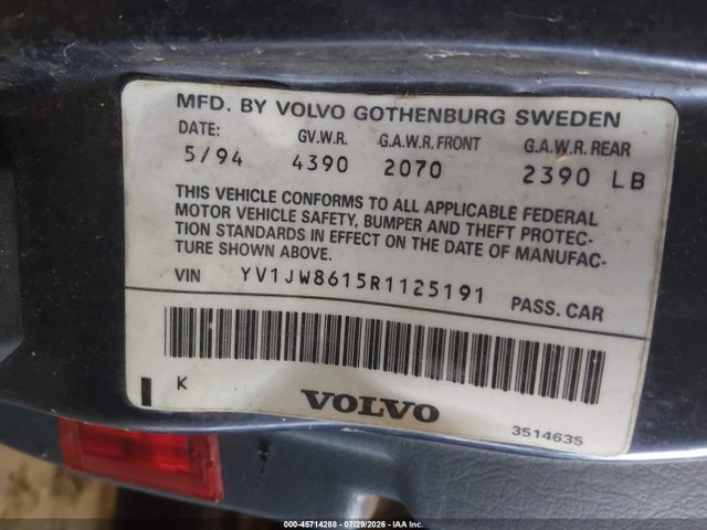Продаж на аукціоні авто 1994 Volvo 940, vin: YV1JW8615R1125191, номер лоту: 45714288