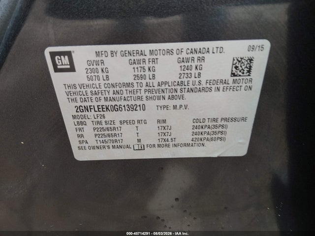 2016 Chevrolet Equinox Ls მანქანა იყიდება აუქციონზე, vin: 2GNFLEEK0G6139210, აუქციონის ნომერი: 45714291