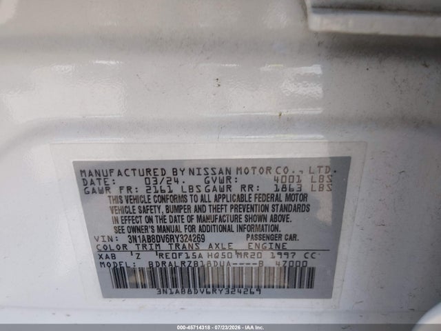 Продажа на аукционе авто 2024 Nissan Sentra Sr Xtronic Cvt, vin: 3N1AB8DV6RY324269, номер лота: 45714318