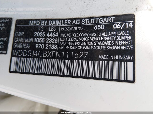 45714320 :رقم المزاد ، WDDSJ4GBXEN111627 vin ، 2014 Mercedes-benz Cla 250 4matic مزاد بيع