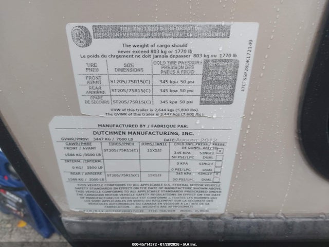 Продажа на аукционе авто 2013 Dutchmen Kodiak 263rlsl Travel Trailer, vin: 47CTS5P28DK172149, номер лота: 45714372
