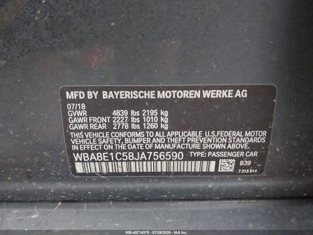 Продаж на аукціоні авто 2018 Bmw 330e Iperformance, vin: WBA8E1C58JA756590, номер лоту: 45714375